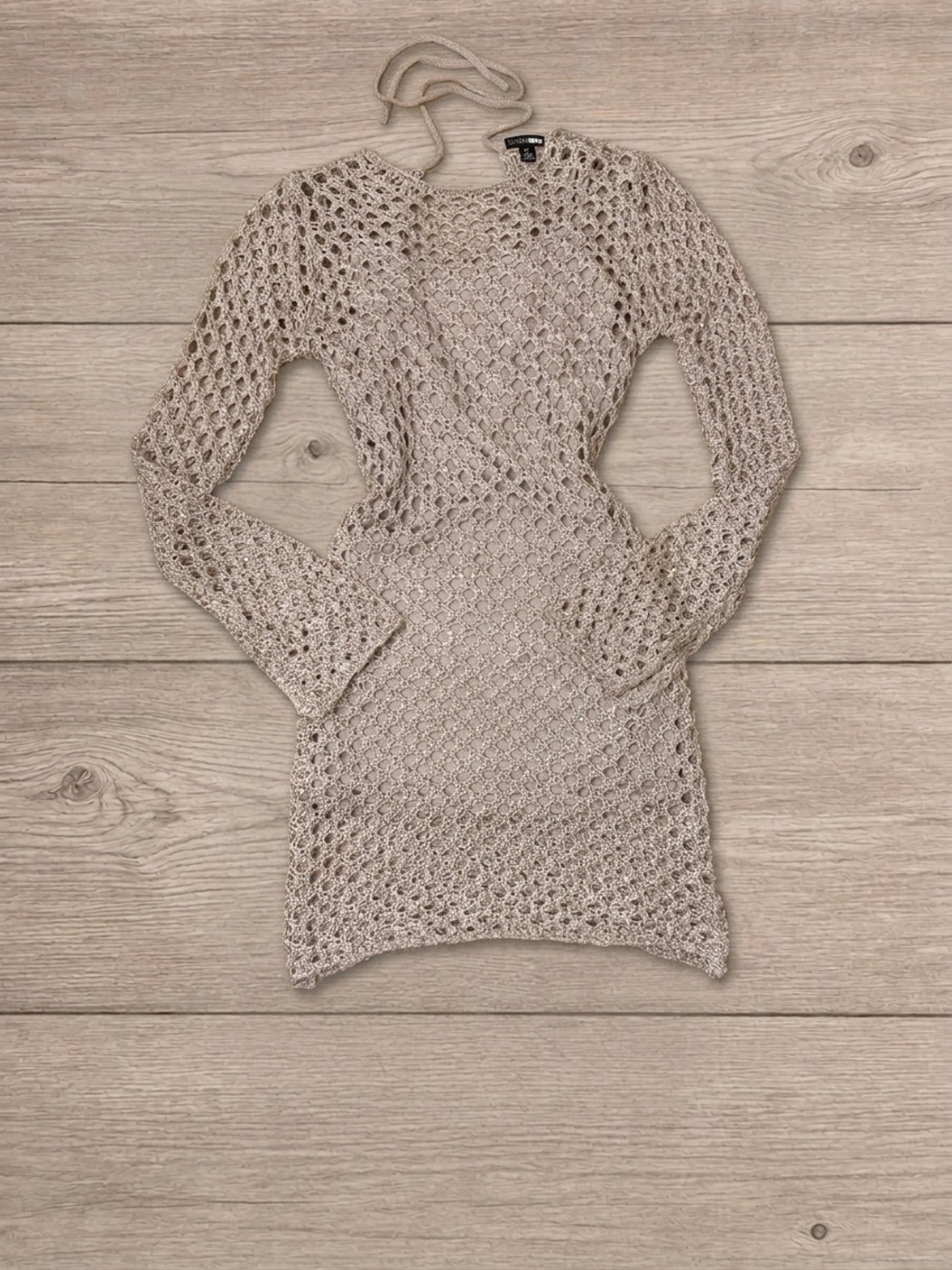 New - Fashion Nova Taupe Crochet Long Sleeve Mini Dress